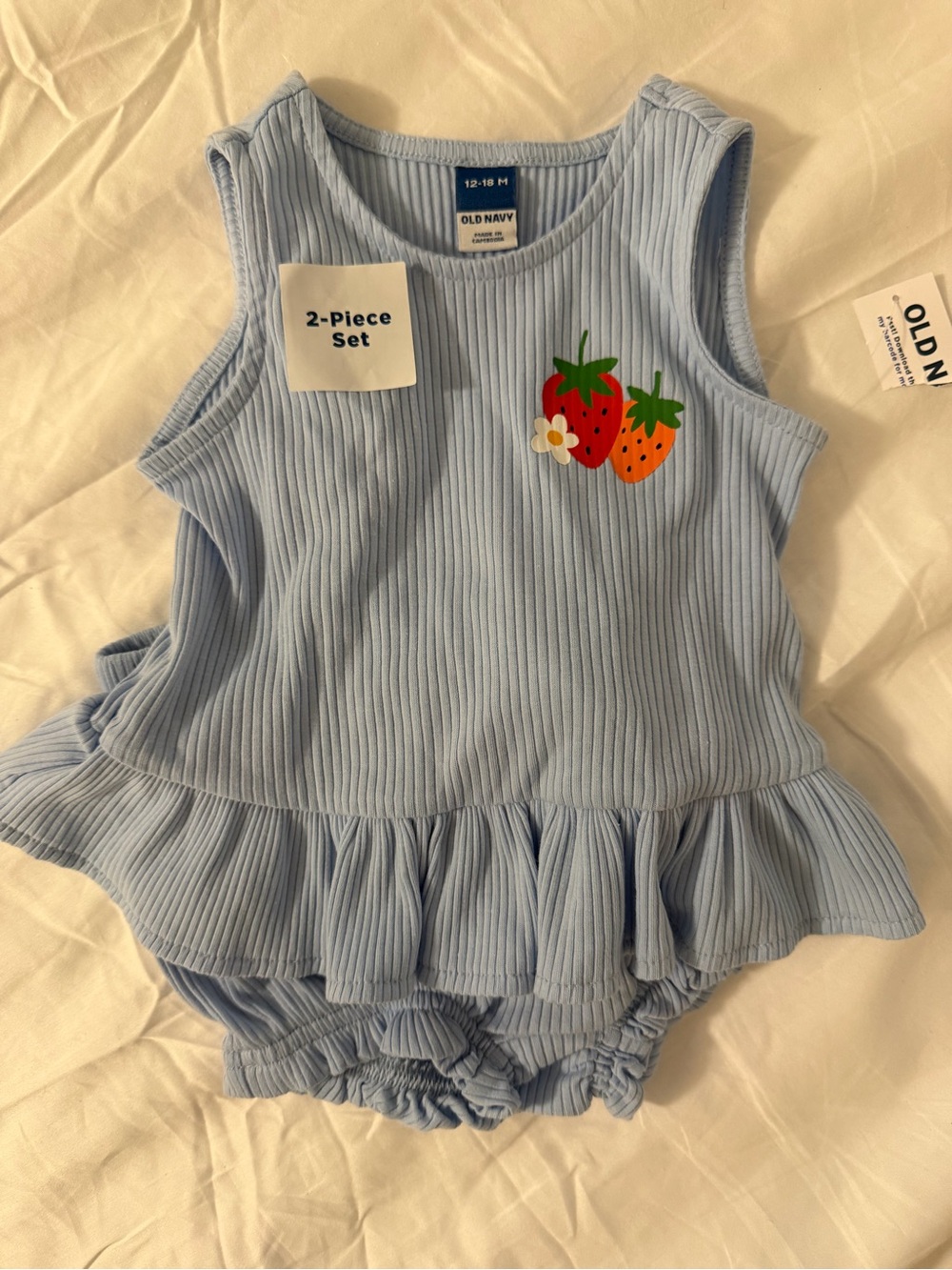 Old Navy Light Blue Ribbed Strawberry Tank & Bloomers Set